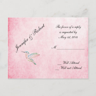 Postal De Invitación Boda acuarela de colibrí rosa RSVP
