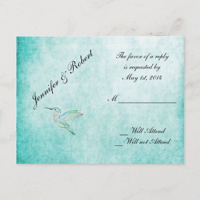 Postal De Invitación Boda acuática de Aqua Hummingbird RSVP (Anverso)