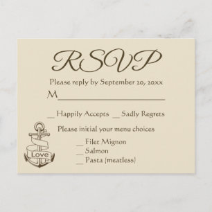 Postal De Invitación Boda ancla de barco marrón náutico RSVP bronceado