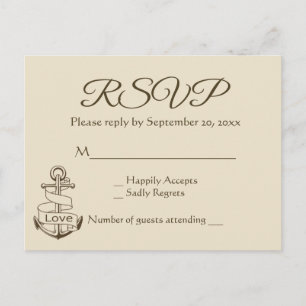 Postal De Invitación Boda Ancla de Barco Marrón RSVP Beige Náutico