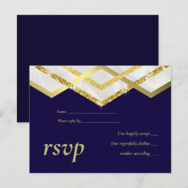 Postal De Invitación Boda Art Déco de oro de la marina del presupuesto 
