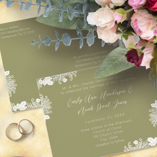 Postal De Invitación Boda barato de flor silvestre verde sabio (Subido por el creador)