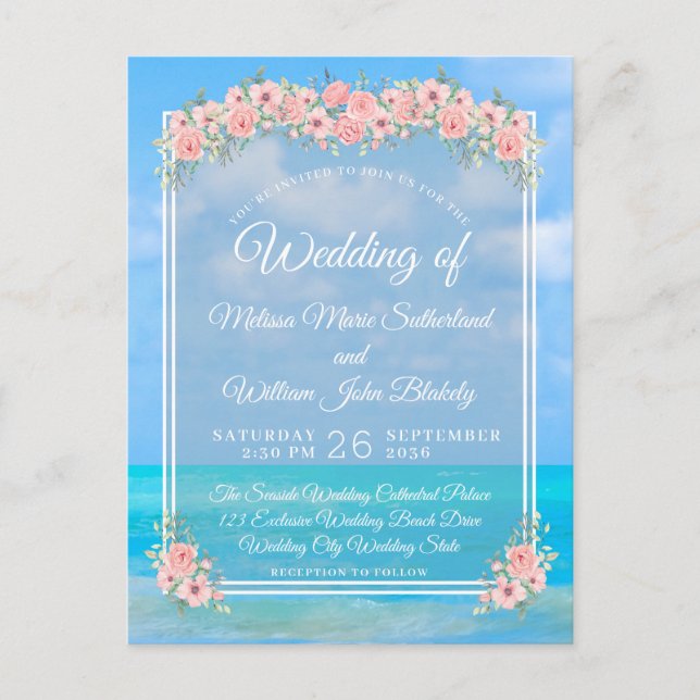 Postal De Invitación Boda Beach Floral (Anverso)