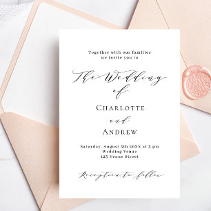 Postal De Invitación Boda blanco negro clásico formal simple