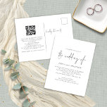 Postal De Invitación Boda blanco y negro de código QR de escritura mode<br><div class="desc">Código QR de escritura moderna Boda en blanco y negro. Invite a sus huéspedes con una conveniente postal. Añade tu código QR al sitio web de tu boda en la parte posterior para que tus invitados puedan ver todos los detalles en línea sin necesidad de gabinetes separados. Una tipografía de...</div>