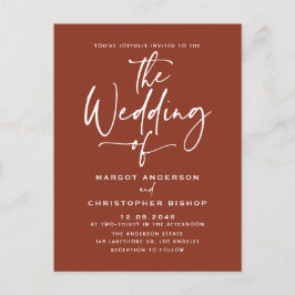 Postal De Invitación Boda Boho Caligrafía a Mano en Terracota