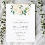 Postal De Invitación Boda Boho de Flores Blancas Presupuestarias<br><div class="desc">La elegante invitación a la boda incluye un arreglo de flores blancas y vegetación. Por favor,  es una invitación POSTCARD,  no incluye sobres.</div>