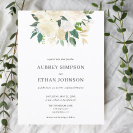 Postal De Invitación Boda Boho de Flores Blancas Presupuestarias