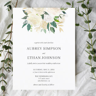 Postal De Invitación Boda Boho de Flores Blancas Presupuestarias