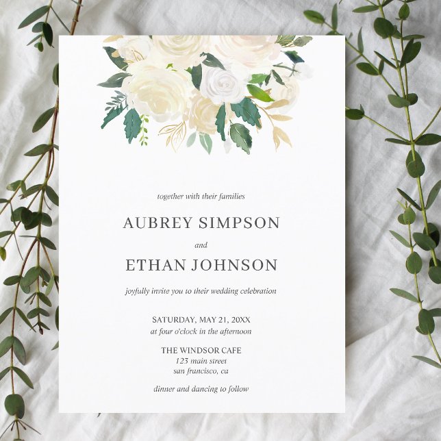 Postal De Invitación Boda Boho de Flores Blancas Presupuestarias (Subido por el creador)