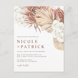 Postal De Invitación Boda Boho Dried Palm Leaves and Orchids