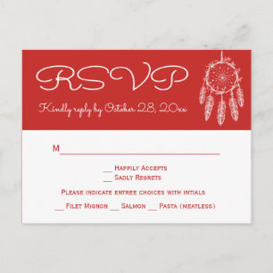 Postal De Invitación Boda Boho Red RSVP Atrapasueños Nativo Americano