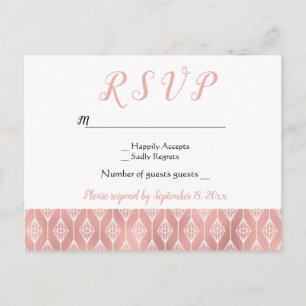 Postal De Invitación Boda Boho RSVP Rosa Oro Diamante Tribal
