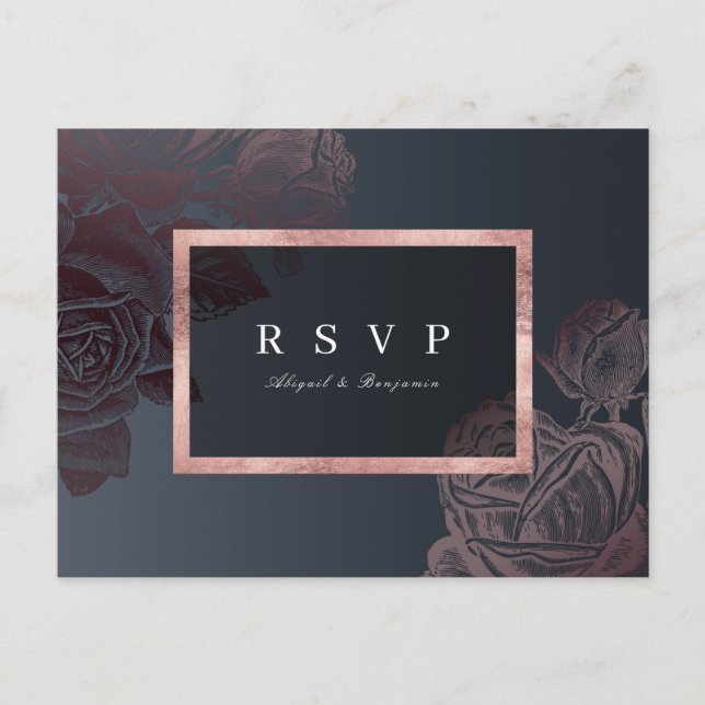 Postal De Invitación Boda botánica de oro de lujo rosa RSVP (Anverso)