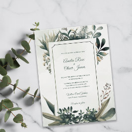 Postal De Invitación Boda Botánica Elegante de Verde Esmeralda Verde Ve