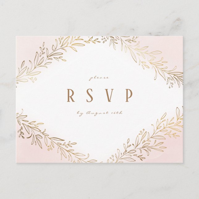 Postal De Invitación Boda botánica elegante dorada Rubor RSVP (Anverso)