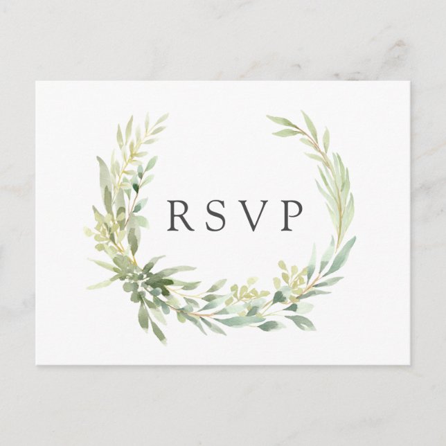 Postal De Invitación Boda Botánica Verde Foliage RSVP (Anverso)