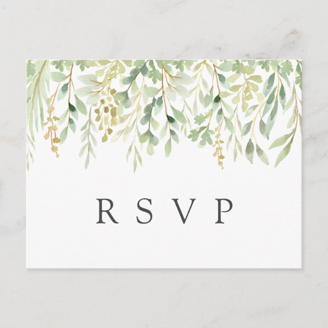 Postal De Invitación Boda Botánica Verde Foliage RSVP (Anverso)