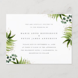 Postal De Invitación Boda botánico de polvo y vegetación tropical de or