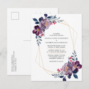 Postal De Invitación Boda Botánico Geométrico Morado Floral