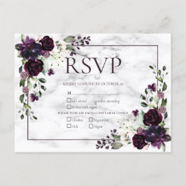 Postal De Invitación Boda Caída de Mármol Púrpura de Pluma RSVP Invitat