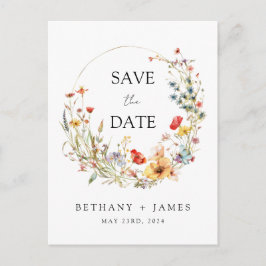 Postal De Invitación Boda caprichosa de flores silvestres, guárdala la