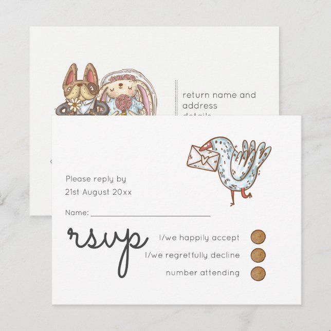 Postal De Invitación Boda caprichoso Timeline RSVP Doodle Art (Anverso / Reverso)