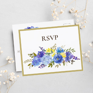 Postal De Invitación Boda Carolina Azul Floral Marrón RSVP