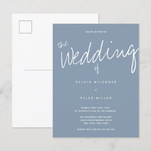 Postal De Invitación Boda Casual Modern Dusty Blue Typography