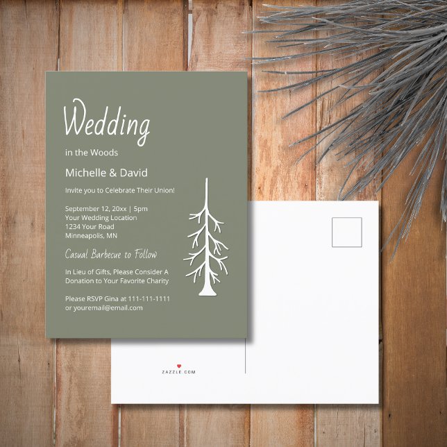 Postal De Invitación Boda Casual Verde Sage de Pino Rústico (Subido por el creador)