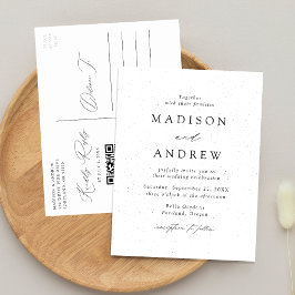 Postal De Invitación Boda con Código QR Moderno de Lunares en Blanco y 
