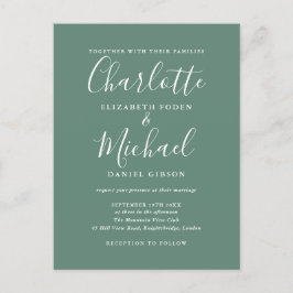 Postal De Invitación Boda con guión moderno elegante verde eucalipto