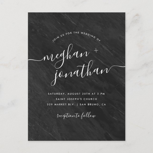 Postal De Invitación Boda contemporáneo de mármol negro (Anverso)