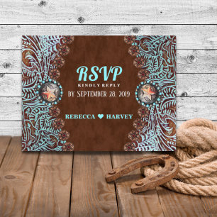 Postal De Invitación boda country western marrón turquesa RSVP