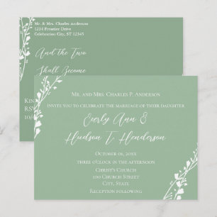 Postal De Invitación Boda cristiana Floral Verde y Azul