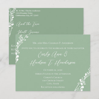 Postal De Invitación Boda cristiana Floral Verde y Azul