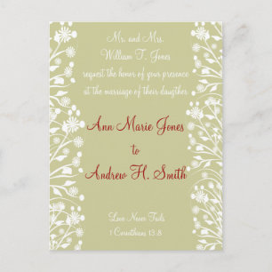 Postal De Invitación Boda Cristiana Verde y Blanca