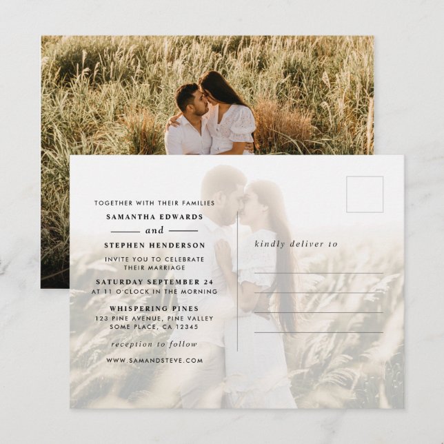 Postal De Invitación Boda de 2 Fotos Simple Moderna (Anverso / Reverso)