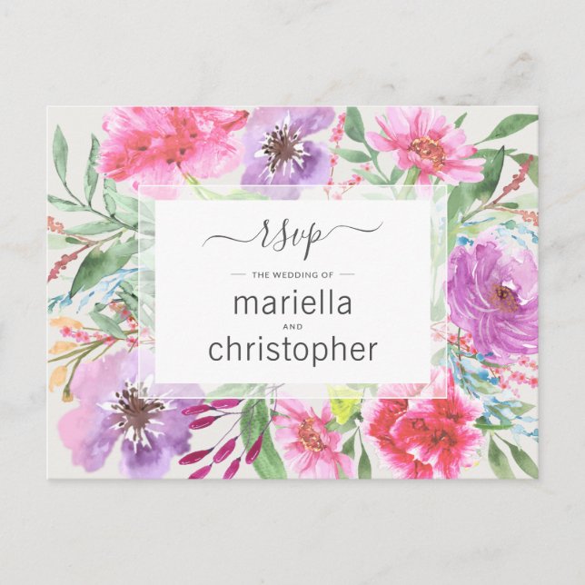 Postal De Invitación Boda de acuarela botánica en flor RSVP (Anverso)