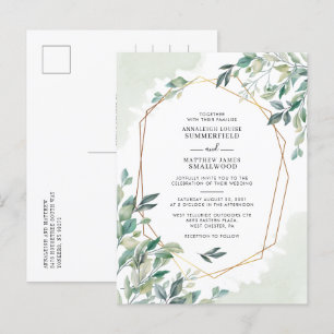 Postal De Invitación Boda de acuarela del follaje Eucalyptus