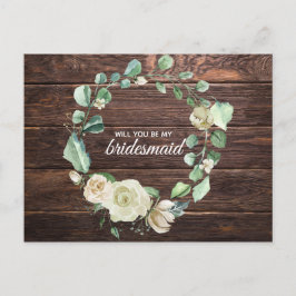 Postal De Invitación Boda de acuarela floral de rosa blanca rústica