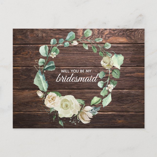 Postal De Invitación Boda de acuarela floral de rosa blanca rústica (Anverso)