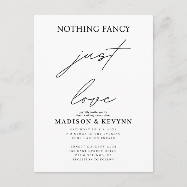 Postal De Invitación Boda de amor sin nada de fantasía (Anverso)