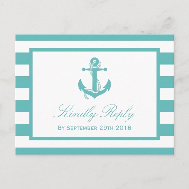 Postal De Invitación Boda de Anclaje de banda de turquesa náutica RSVP (Anverso)