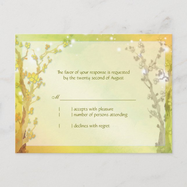 Postal De Invitación Boda de árboles forestales de primavera RSVP (Anverso)
