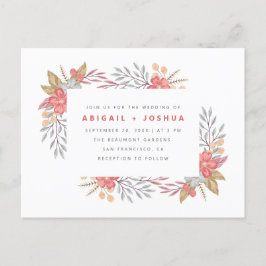 Postal De Invitación Boda de armazones de flores y follaje rojas dulces