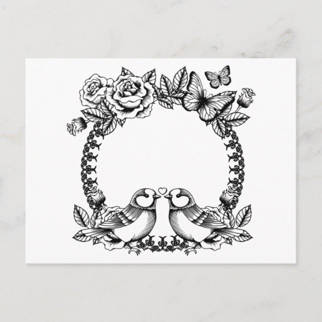 Postal De Invitación Boda de Aves de Amor (Anverso)