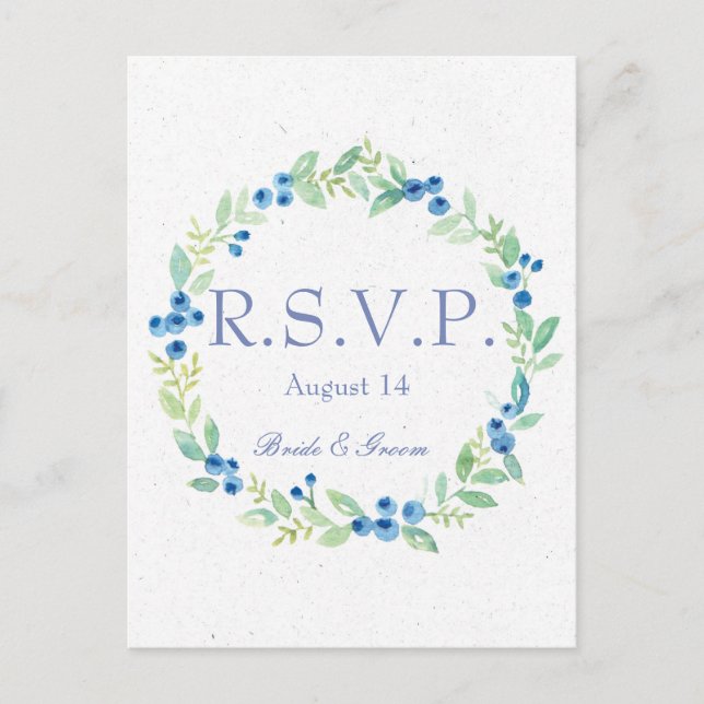 Postal De Invitación Boda de Berry RSVP en verano Rústico de Blueberry (Anverso)