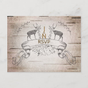 Postal De Invitación Boda de Birch RSVP para ciervos y ramas rústicos