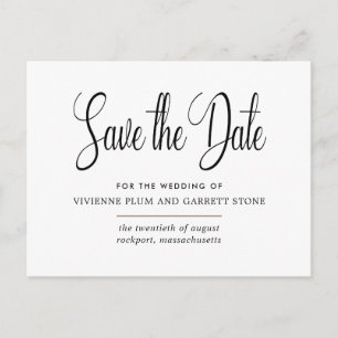 Postal De Invitación Boda de caligrafía blanca y negra salva la fecha